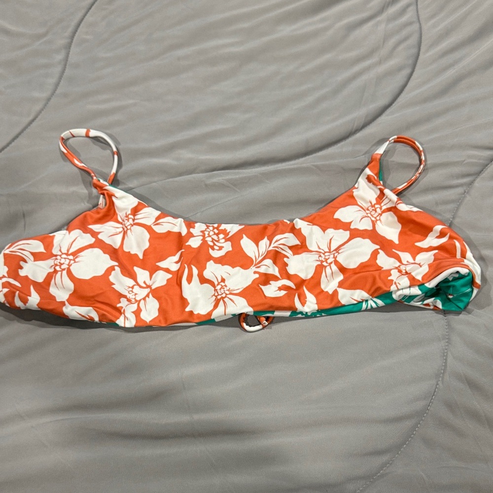 Orange & White Floral Reversible Bikini Top